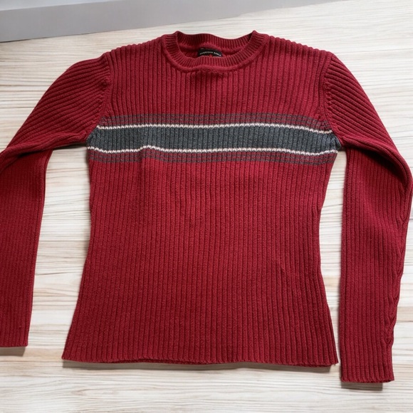 American Eagle Red burgundy Ribbed Sweater with Gray Stripe small - Picture 1 of 10